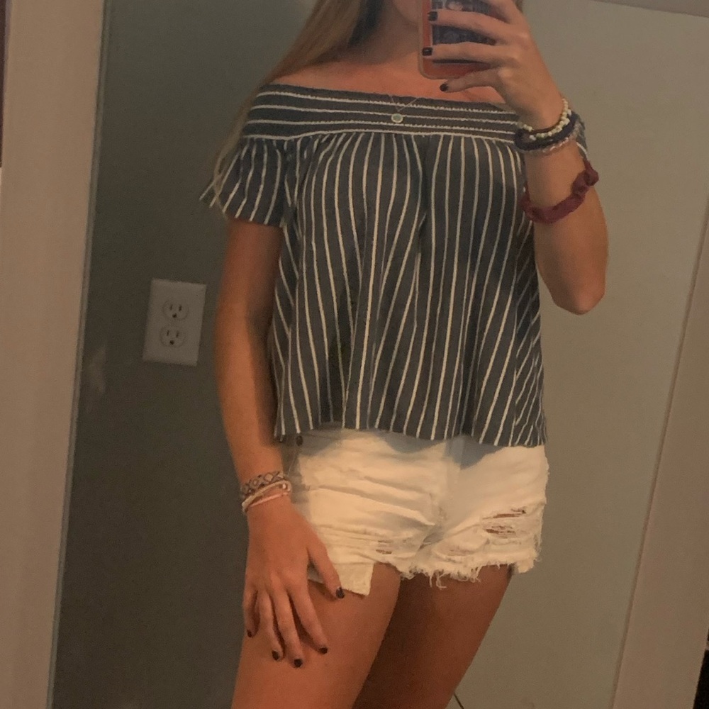 American Eagle Striped Off The Shoulder Top